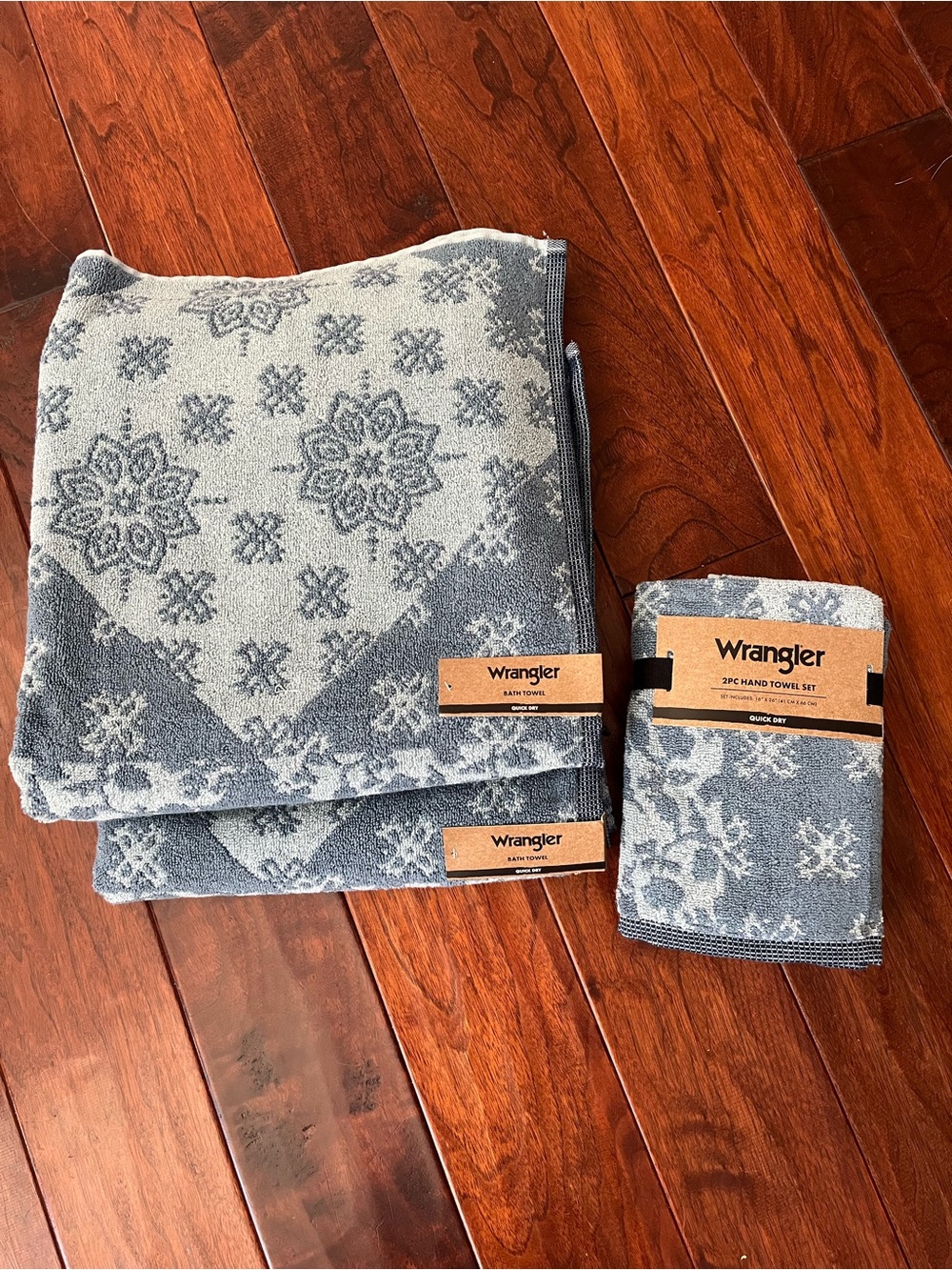 Wrangler Quick Dry Blue Patterned Bath and Hand Towel Set